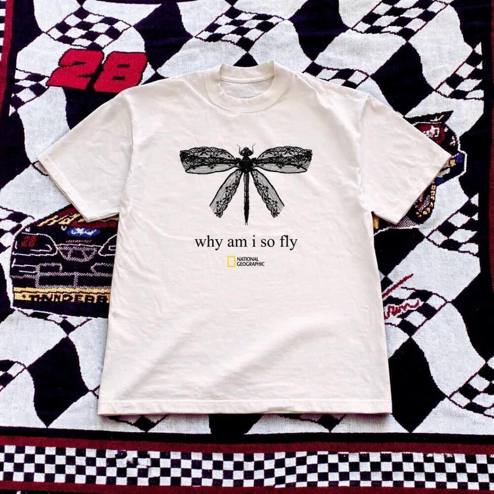 White National Geographic Cotton T-Shirt With Dragonfly